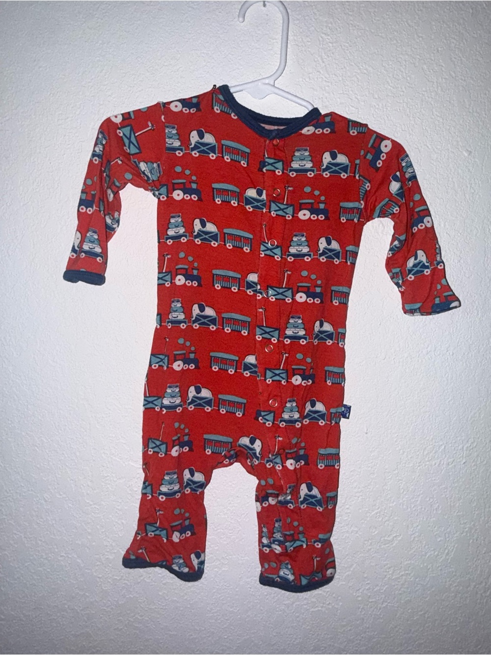 Kickee Pants Red Train-Print Footed One-Piece